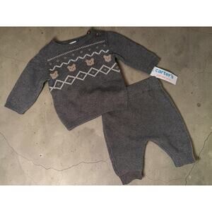 Carter’s Infant 2 Piece Sweater Set Size 3 Months NWT Gray Teddy Bears